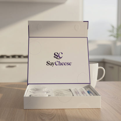 SayCheese product packaging on a kitchen counter Close Up